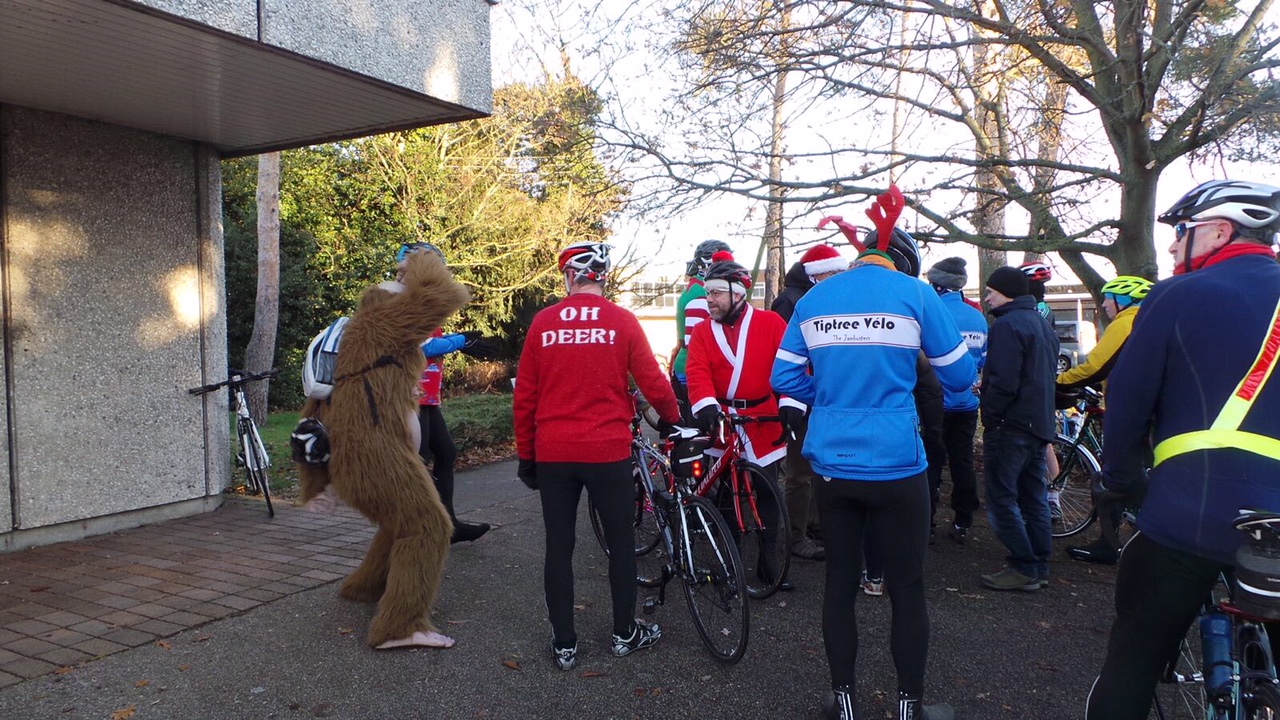 A group of cyclists from Tiptree Velo celebrating Christmas.